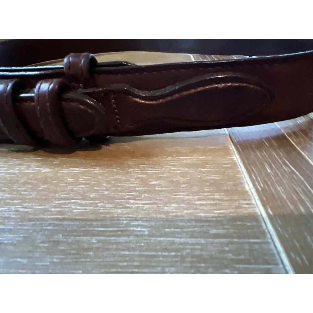 Lands' End Brown Leather Men's Belt with Brass Buckle